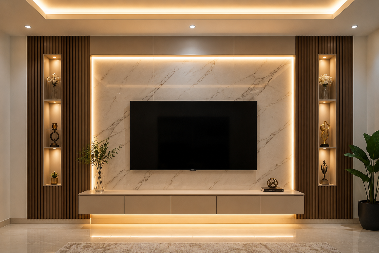 تنفيذ ديكور شاشة تلفزيون بتصميم عصري
